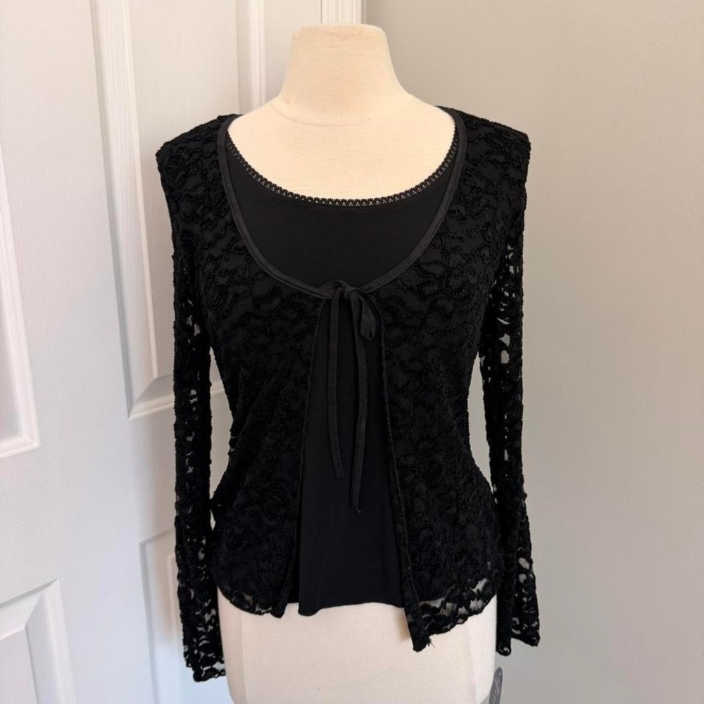DEADSTOCK‎ Y2K BLACK B.I.Y.A.Y.C.D.A. SHEER LACE CARDIGAN TOP